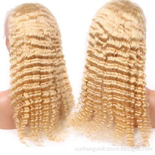 Uniky 180 200 Density Pre Pluck Blonde 613 Hd Full Lace Wig Human Hair Unprocessed Cuticle Aligned Hd Deep Wave Lace Frontal Wig
